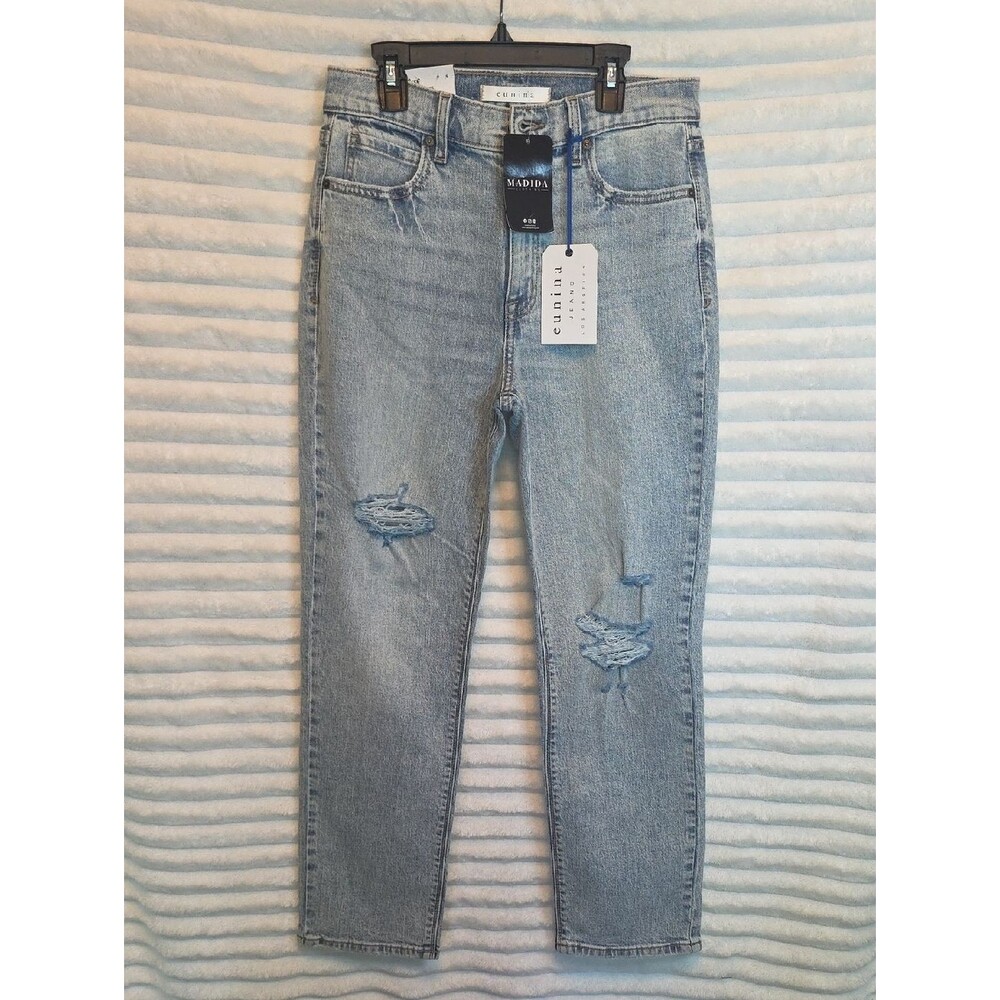 0189 eunina Light Blue Straight Leg Distressed Jeans